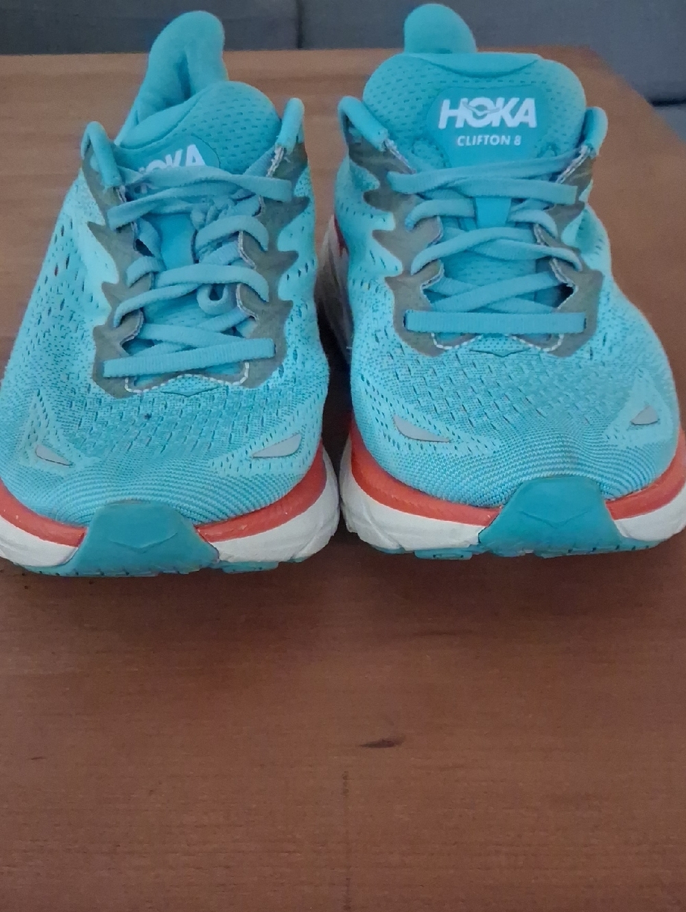 Hoka Clifton 8 Women’s Running Shoes - Teal with Orange Trim
